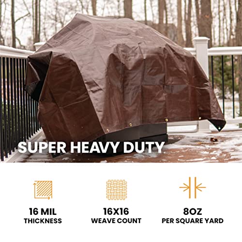 WHITEDUCK Super Heavy Duty Poly Tarp Cover 16 Mil & 10 Mil with Grommets and Reinforced Edges (Brown, White & Silver Black) (Brown- 16 Mil, 30' x 40') - color: Brown- 16 Mil, size: 30' x 40'