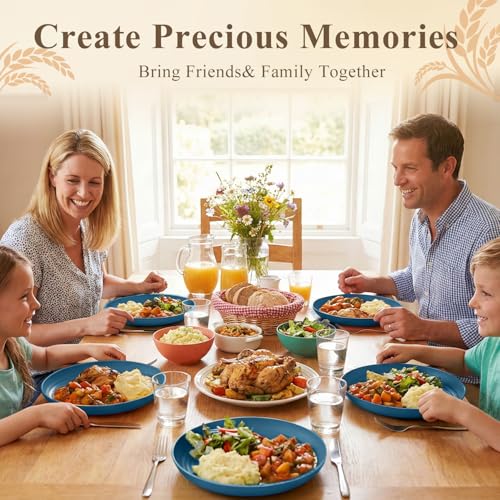 Deep Dinner Plates 9 Inch, Plastic Plates Reusable, Unbreakable Wheat Straw Plates Set of 8, Microwave & Dishwasher Serving Plate for Holiday, Party, Restaurant, Camping - Blue - color: Blue, size: 9 inch