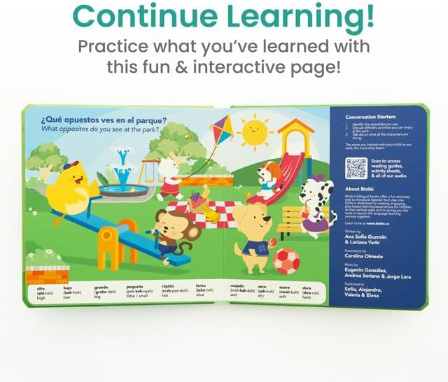 Binibi Spanish Musical Book for Babies & Toddlers 1-3 | Opuestos en el Parque | Bilingual Sound Book