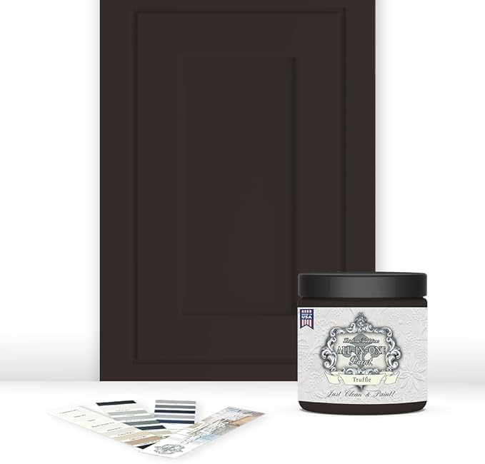 ALL-IN-ONE Paint, Durable cabinet and furniture paint. Built in primer and top coat, no sanding needed. Includes our 30 featured color card - Truffle (warm, dark brown), 8oz Sample