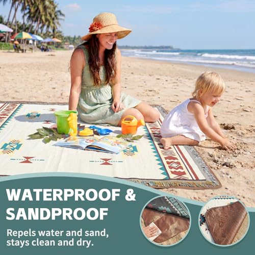 2 in 1 Extra Large Camping Blanket Outdoor Picnic Yoga Mat Lightweight Car Essential Roadtrip Gadget Rv Accessories Glamping Tent Gear Must Haves Hiking Stuff Backpacking Necessities Women Beach Gift - color: Boho Yellow
