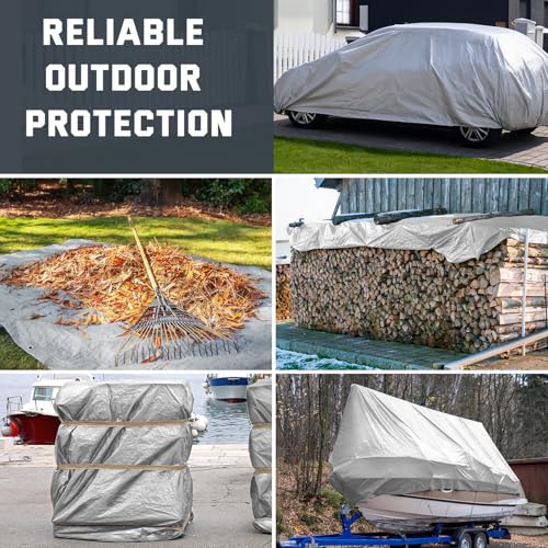 Kesfitt 12 Mil Heavy Duty Waterproof Tarp with Metal Grommets, 20x30 ft, Silver & Blue Reversible Poly Tarp for Outdoor Protection, Yard, Worksite, Pools, Vehicles, Equipment Coverage - size: 20x30 ft