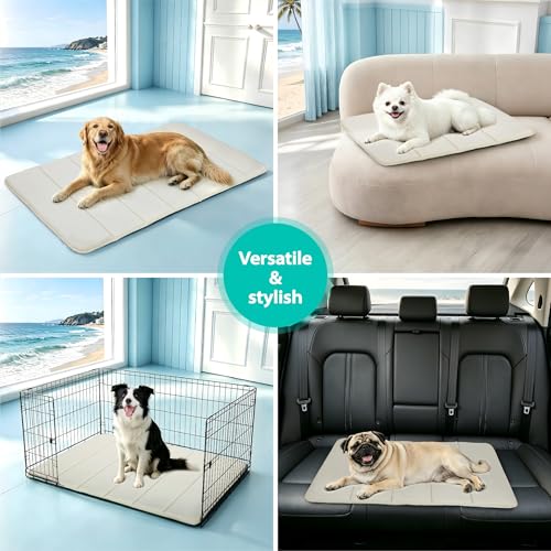 Cooling Dog Mat Q-Max>0.5 - Rapid Cooling Tech, Thin Breathable Crate Pad, Portable Washable Summer Mat, Chill Soothing Fabric - 24"x18" Small Dog/Cat, Dark Beige - color: Dark Beige, size: 24"L x18"W x 0.8"H
