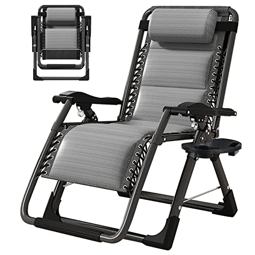 DoCred Zero Gravity Chair, Lawn Recliner, Reclining Patio Lounger Chair, Folding Portable Chaise with Detachable Headrest and Cup Holder Cool Gray - color: Cool Gray, style: Zero Gravity Chair