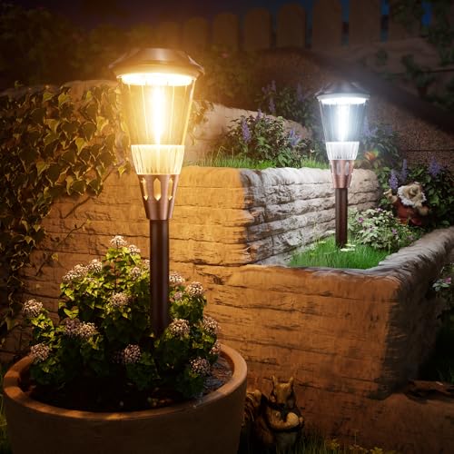 BITPOTT Solar Pathway Lights Outdoor, 8 Pack Bright 2-in-1 Warm&Cold Solar Lights Outdoor, IP65 Waterproof Garden Lights Solar Powered Walkway Lighting Outside for Yard Driveway Path Patio Landscape - size: 8 Pack