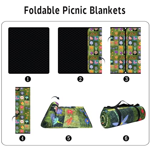 Supfitness Extra Large Picnic Blankets Waterproof Foldable (80 "x 80") Beach Blanket Waterproof Sandproof,3-Layer Thicking Mat Outdoor Packable Camping Blanket - color: Flower-1, size: 6'8" x 6'8" (Square)