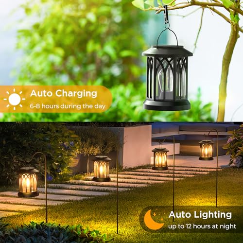 WdtPro Solar Lanterns Outdoor Waterproof, Upgraded Bright Hanging Solar Lights for Outside,Solar Powered Lanterns Lighting LED for Garden Patio Yard Decorative 6 Pack (Warm Light) - size: 6 Pack, style: Classic Black