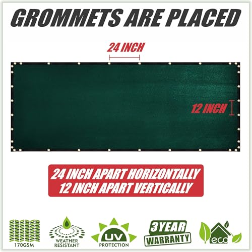 ColourTree Customized Size Fence Screen Privacy Screen Green 4' x 15' - Commercial Grade 170 GSM - Heavy Duty - Cable Zip Ties Included - color: Green, size: 4' x 15' Custom Made Size