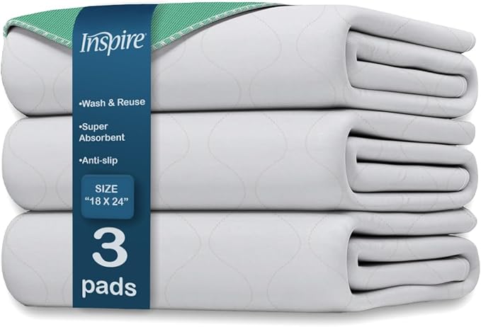 Inspire Washable Bed or Chair Pads | 3 Pack Waterproof Mattress Chucks Pad | Reusable Chux | for Adults Babies and Pets