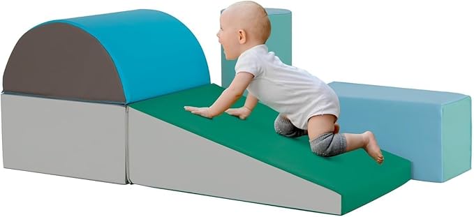 PayLessHere Climbing Toys for Toddlers 5 Piece Corner Foam Climbing Blocks Set with Soft Foam and Strong Structure for Babies 1-3 Crawling and Sliding Activity Play Indoor(Blue, 5 Piece)