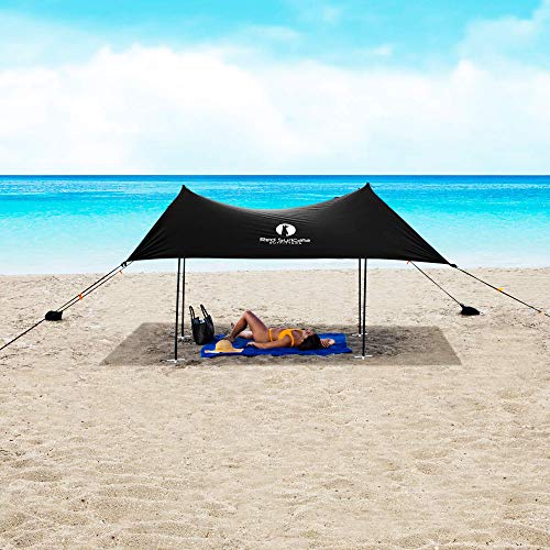 Red Suricata Family Beach Tent & Canopy, UPF50 Sun Shade, 4 Aluminum Poles, Sand Shovel, Large Portable Sun Shelter (Large, Black) - color: Black, size: Large 10' x 9'