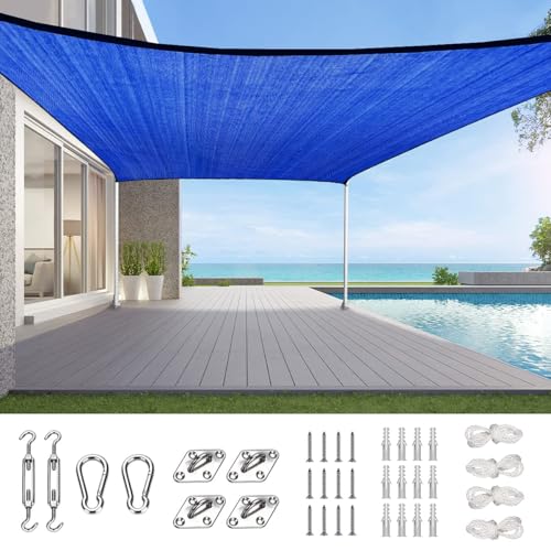 Quictent 20x16ft 185G HDPE Rectangle Sun Shade Sail Canopy 98% UV Block Outdoor Patio Garden with Hardware Kit (Blue) - color: Blue, size: 20 x 16 ft, style: Rectangle