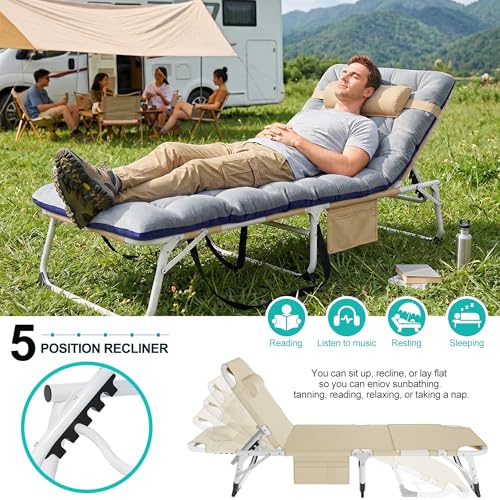 ABORON 4-in-1 Lounge Chair with Face & Arm Holes for Tanning, 440LB Heavy-Duty Folding Recliner with Plush Cotton Cushion, No Assembly Tri-Fold Guest Bed for Sunbathing, Poolside, Office Nap & Camping - color: Camel Hearth Standard
