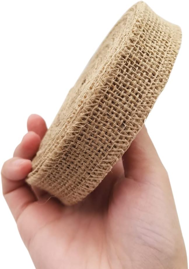 INSPIRELLE 1" Natural Burlap Fabric Roll 10 Yards Jute Ribbon for Gift Wrapping Craft Projects Wedding Decoration Home Decoration 2.5CM
