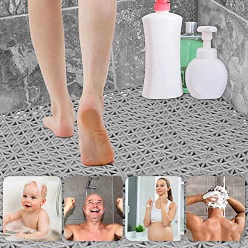 ToLanbbt Modular Interlocking Cushion 12P 11.8" x 11.8" Interlocking Rubber Floor Drain Holes Non-Slip Splicing Drainage Mats for Deck, Shower, Kitchen, Drain Pool, Sauna Bath, Indoor Outdoor (Grey) - size: 12 PCS