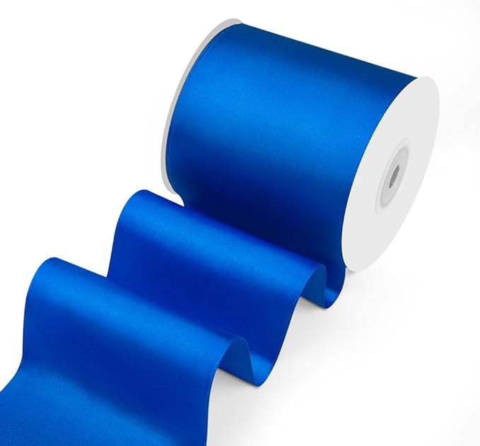 3" Width x 25 Yards Satin Fabric Ribbon, Royal Blue Ribbon Perfect for Wedding Car, Chair Sash, Grand Opening Ceremony, Big Bows, Embroidery, Floral Crafts, Party Decoration
