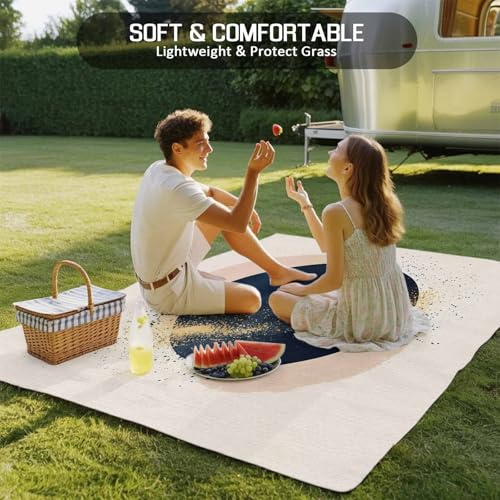 Outdoor Rug 5x8ft, Abstract Navy Blue Geometric Pattern Indoor Area Rug for Patio Backyard Deck Large Floor Mat, Modern Boho Nordic Style Non-Slip Outside Carpet Balcony Porch Camping Rugs Picnic Mat - size: 5' x 8' (Rectangular)