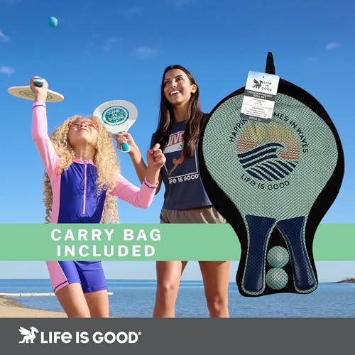 Life is Good Wooden Paddle Ball Set (Green Rocket Dog), 2 Thick Wood Paddles and 2 Balls, Classic Beach and Backyard Toss Game for Kids and Adults, Outdoor Summer Lawn and Park Activity - color: Green Rocket Dog