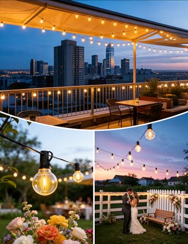 Brightever 50FT Solar String Lights Outdoor with Remote, 18+1 LED Shatterproof G40 Bulbs, 3 Lighting Modes & Timable, Waterproof Dimmable Solar Power Patio Lights for Camping, Backyard, Party - size: 50ft