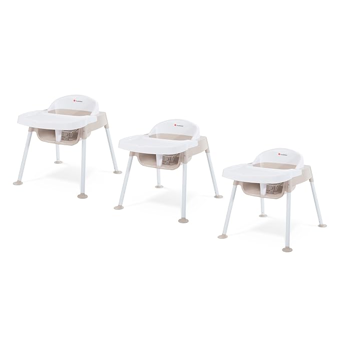 Foundations Secure Sitter Feeding Chairs Multipack, No-Tip Feet, 3-Point Adjustable Harness, Removable Tray, Easy to Clean, Stackable Feeding Chairs, 3 Pack (11 inch)