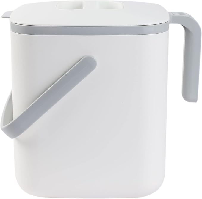 BLUE GINKGO Kitchen Compost Bin [5L / 1.32 GAL] – Filter-Free, Odor-Tight Countertop Food Waste Pail with Handles (Made in Korea, White)