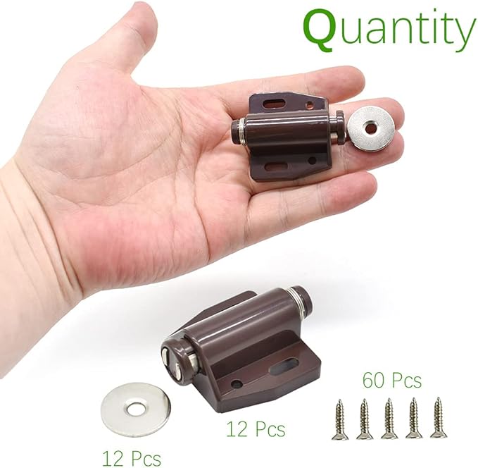 12Pack Magnetic Touch Push to Open Door Latch for Heavy Duty Door Push Release Latch Kitchen Drawer Push Catch Pop Out Latch Kitchen Closet Door Closing (Brown)
