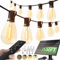 luckystyle 100FT Solar String Lights Outdoor Waterproof 2200K with Remote & USB Charging, 36+2 LED Shatterproof Bulbs, Dimmable & Timable, 3 Light Modes, Long Last for Garden,Patio, Backyard, Camping