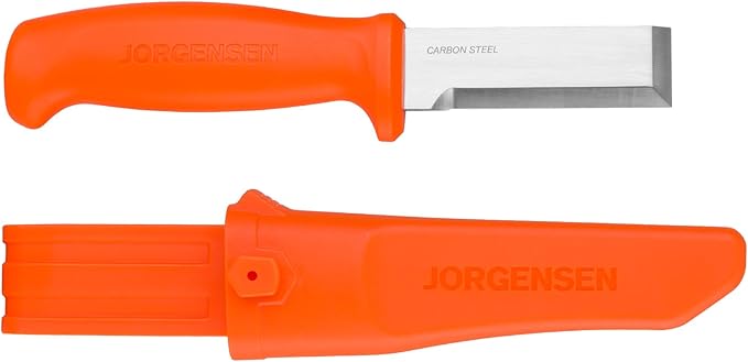 Jorgensen Wood Chisel Knife with Sheath, Wood Chisel for Woodworking with Ergonomic Handle, SK5 Carbon Steel Blade, Full Tang Design, for Carving, Whittling, Splitting
