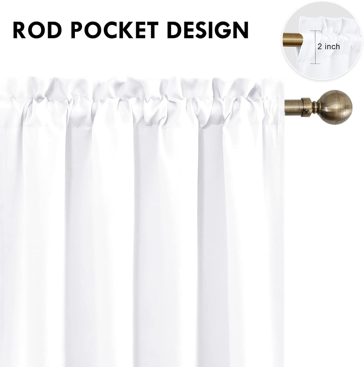 DWCN White Curtains for Living Room Thermal Insulated, 50% Light Blocking Curtains for Bedroom, Dining Room Window, W 52x L 54 Inch, Set of 2 Rod Pocket Curtain Panels