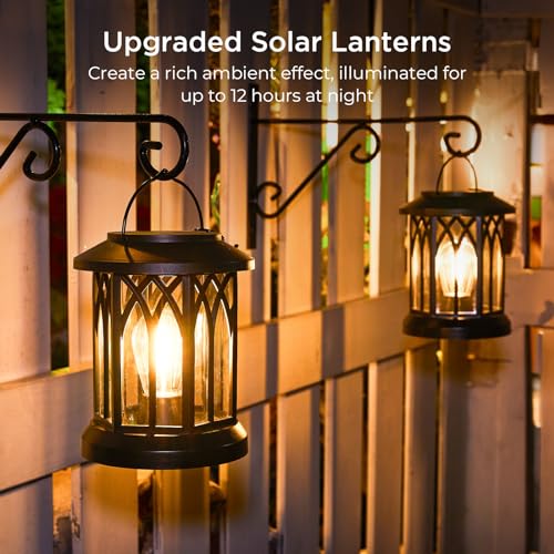 WdtPro 4 Pack Solar Lantern Outdoor Lights, Upgraded Bright Solar Lanterns Outdoor Waterproof, Hanging Solar Powered Lantern Over 12Hrs Lights for Outside Garden Yard Patio Tree Path Decor - size: 4 Pack, style: Classic Black