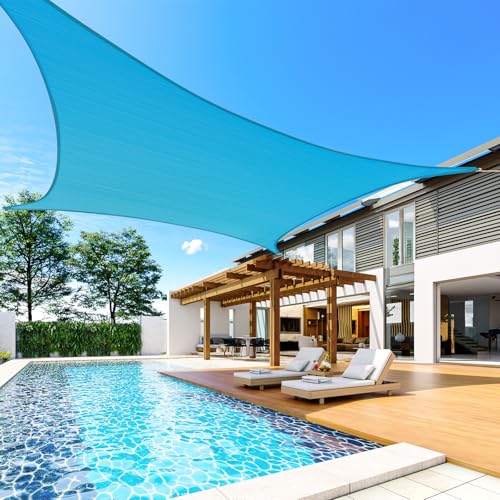 Quictent 20x16ft Rectangular Sun Shade Sail 185G HDPE Canopy 98% UV Block Outdoor Patio Garden Commercial Deck with Hardware Kit (Turquoise) - color: Turquoise, size: 20 x 16 ft, style: Rectangle