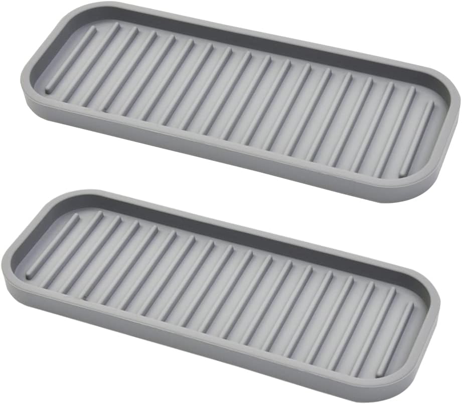 Mofason Silicone Soap Tray, Bathroom Kitchen Finishing Tray, Kitchen Sink with Soap Rack, Sponge Tray, Soap and Sponge Sink Organizer（Mist, 2 Pack）