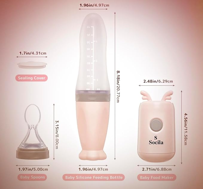 Socila Portable Baby Food Maker with Silicone Squeeze Spoon, Baby Food Processor, Blender for First Stage Baby Feeding - Liquid or Semi-Liquid Options