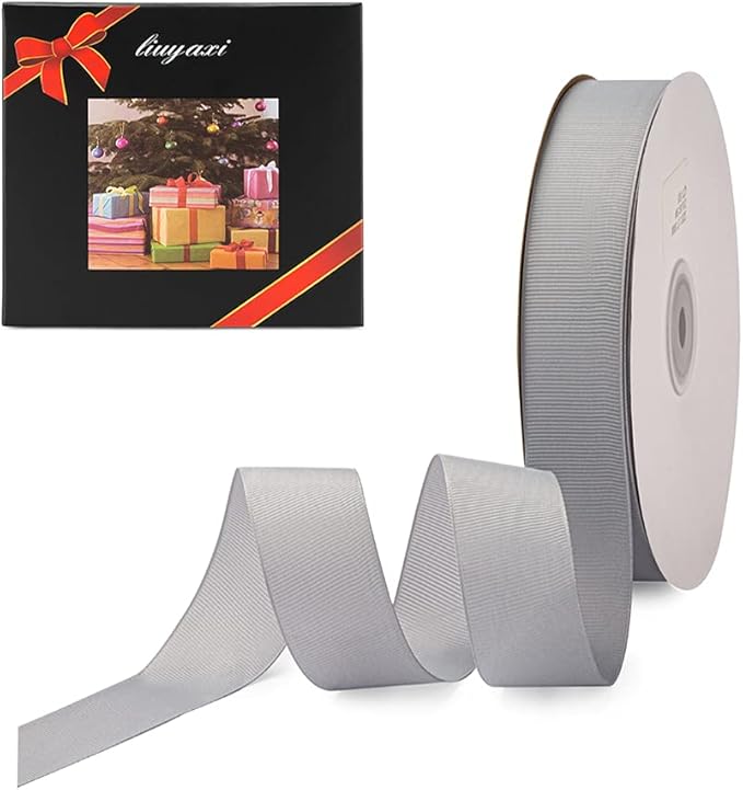 LIUYAXI 1" X 50 Yards Solid Silver/Grey Grosgrain Ribbon, Perfect for Crafts, Wedding Decor, DIY Hair Accessories, Sewing, Gift Package Wrapping and More