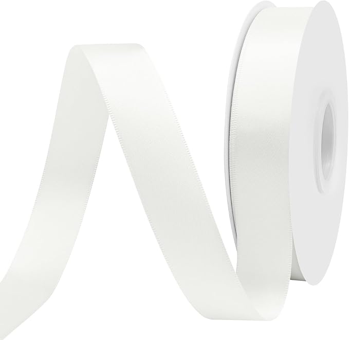Off White Satin Ribbon 1 Inch X 50 Yards Solid Color Double Faced Ribbons Perfect for Crafts Wedding Decor Bow Making Arts Sewing and More