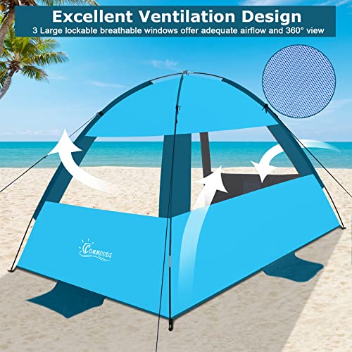 COMMOUDS Beach Tent Sun Shade for 3/4/6/8 Person, UPF 50+ Beach Sun Shelter Canopy Tent, Lightweight, Easy Set Up and Carry - color: Sky Blue with Dark Shelter, size: 6 Person