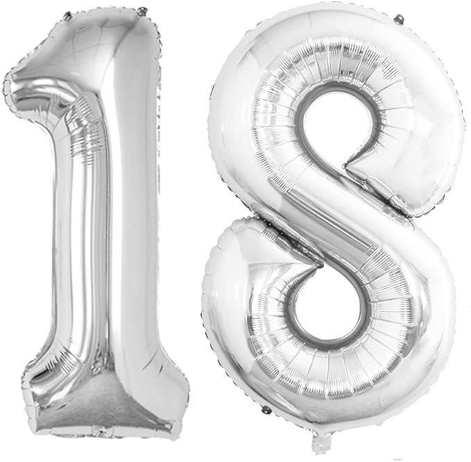 GOER Number 18 Balloons for 18th Birthday Sweet 18 Party Decorations,42 Inch Jumbo Foil Helium 81 Balloons for 81st Birthday Party Decoration (Silver)