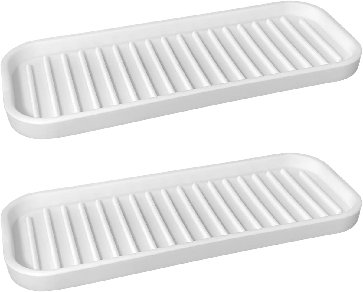 Mofason Silicone Sponge Holder, Tray for Soap and Sponge, Kitchen Sink Tray, Accessories to Help You Clean Kitchen Sink Sponge Rack（White, 2 Pack）