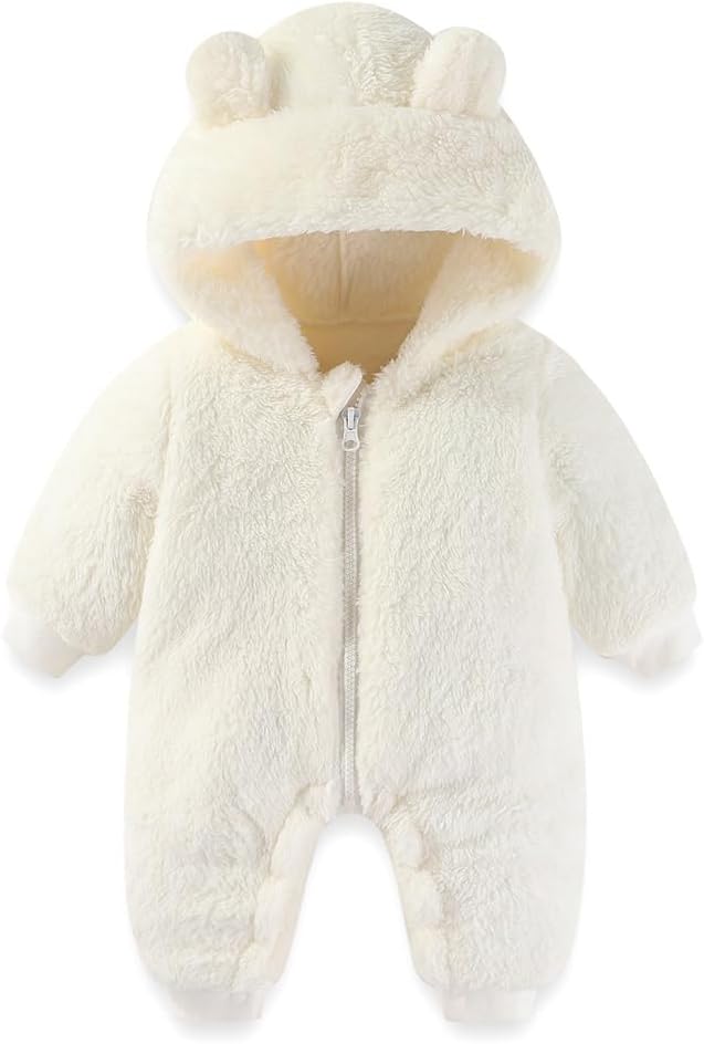 Newborn Baby Bear Outfit Suit Girls Boys Fleece Jumpsuit Romper Hooded Winter Snowsuit Clothes
