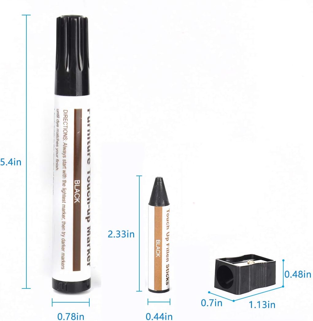 Furniture Repair kit, Wood Scratch Cover Markers*6 and Wax Filler Sticks*6 with Sharpener- 13Pack, Furniture Markers Touch Up Kit for Cover Ups Wooden Floors, Tables, Desks, Carpenters, Stains