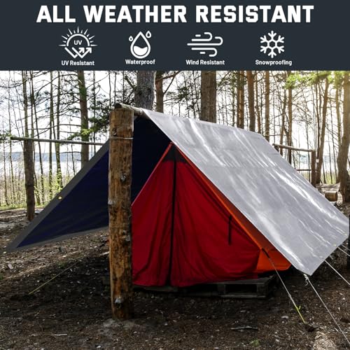 Kesfitt 12 Mil Heavy Duty Waterproof Tarp with Metal Grommets, 10x12 ft, Silver & Blue Reversible Poly Tarp for Outdoor Protection, Yard, Worksite, Pools, Vehicles, Equipment Coverage - size: 10x12 ft