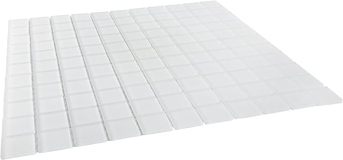Glass 1x1 Mosaic 0.97 sq ft/Piece Pack of 1,Ice White Matte Glass Square Mosaic Tile 1" x 1" –Backsplash, Bathroom, Shower, or Pool - Not Peel & Stick - Water-Resistant Indoor Outdoor Decorative Tile