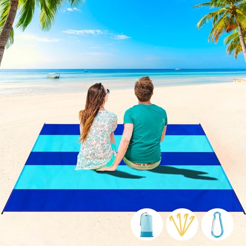 Beach Blanket Waterproof Sandproof 1-7 Adult Oversized 78 '' × 81 '' Lightweight Durable Compact Sand Free Extra Large Beach Mat for Travel Camping Hiking Picnic Blanket - color: 2blue, size: 78“x81”