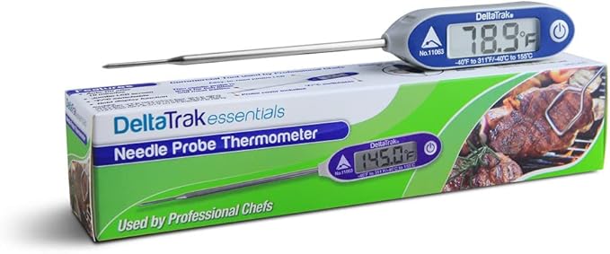 DeltaTrakessentials 11063 FlashCheck Jumbo Display Auto-Cal Needle Probe Thermometer