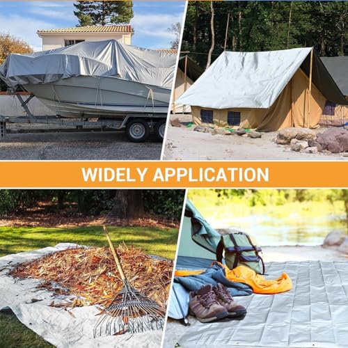 12 x 16ft Tarps Heavy Duty Thick Waterproof, Poly Canopy Silver + Black Tent Shelter Cover, 16 Mil Tarpaulin Shade, Rip and Tear Proof, UV Resistant Tarpaulin with Grommets and Reinforced Edges - color: Silver+black（16mil）, size: 12 x 16ft