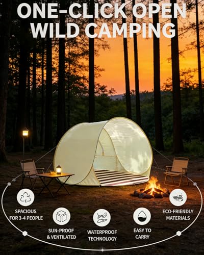 Ultraviolet Protection Pop-up Beach Tent, UPF 50+ Instant Easy Setup Sun Shelter Portable Lightweight Beach Canopy with Carry Bag Waterproof Windproof for 2-4 Person Beach Camping Picnic Backyard (#A) - color: #A