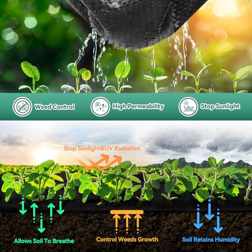 Domusensus 4ftx250ft Weed Barrier Landscape Fabric Heavy Duty 3.2oz, Woven Geotextile Weed Blocker Landscaping Fabric, Ground Cover Weed Control Mat, Commercial Weed Cloth Garden Bed Liner - size: 4FTX250FT