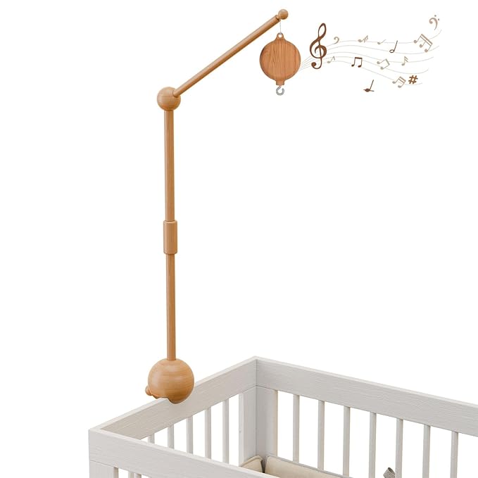 Crib Mobile Arm with Music Box,32.5 Inch Crib Mobile Stand,Wooden Mobile Arm for Crib (2 Modes,360°Adjustable,100% Beech Wood) Baby Crib Mobile for Boy and Girl