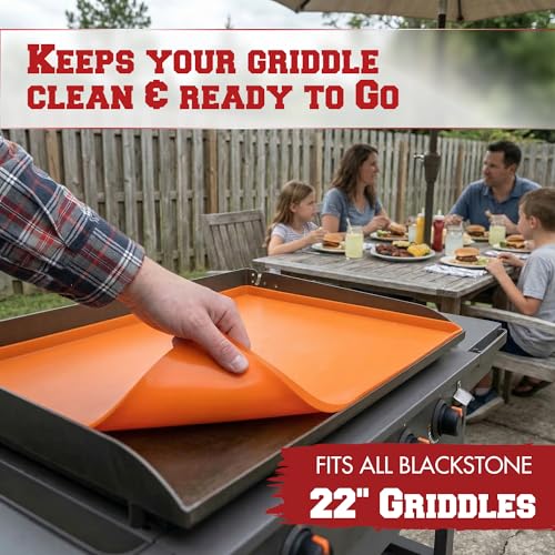 Kitchen perfection 22" Premium Silicone Griddle Cover Mat for Blackstone Griddle 22 Inch - Hermetic Protection from Rust & Debris All Year, Fits All Blackstone 22 Inch Models - Food Grade Silicone - color: Orange 22 inch
