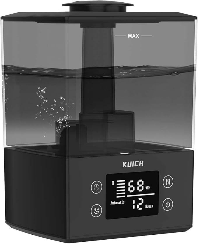 Air Humidifiers for Bedroom and Baby, Home & Plants - KUICH 2.4L Cool Mist Humidifiers for Nursery, 26db Quiet Top Fill Air Humidifier Lasts Up to 30 Hours, Auto Shut-Off, Easy to Fill and Clean,Black